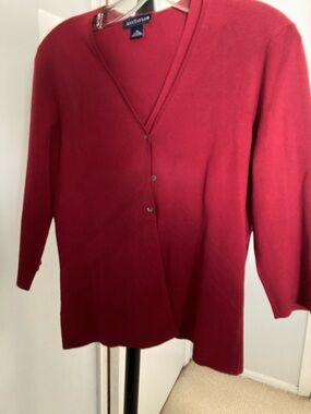 Ann Taylor Red V-Neck Button-Front Cardigan and she’ll